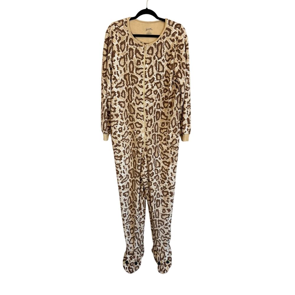 Nick & Nora Womens Brown Python Snake Print Footie Pajamas Jumper Sleepwear XXL